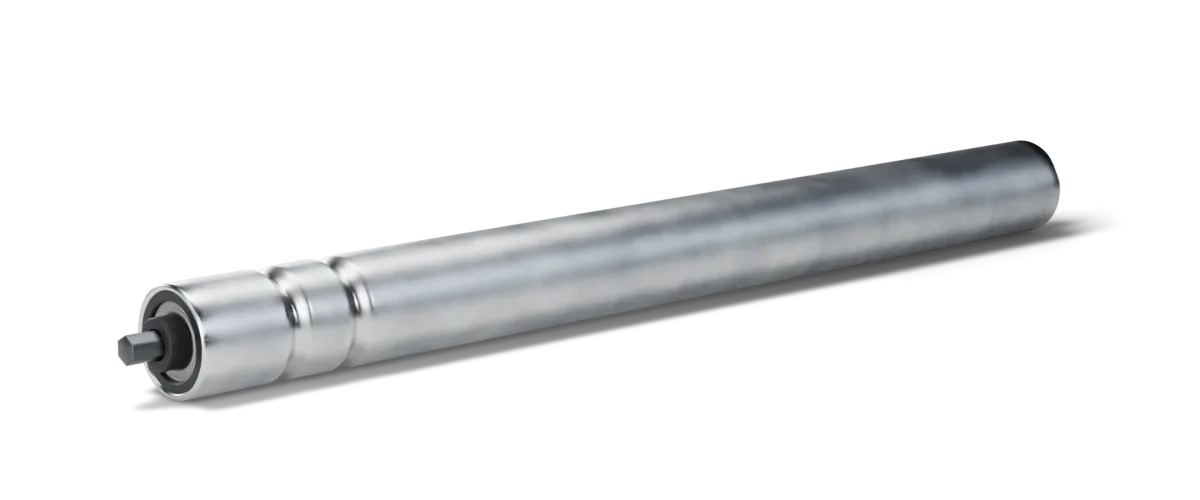 LR190 1.9-inch galvanized steel conveyor roller with two grooves and a 7/16-inch hex axle