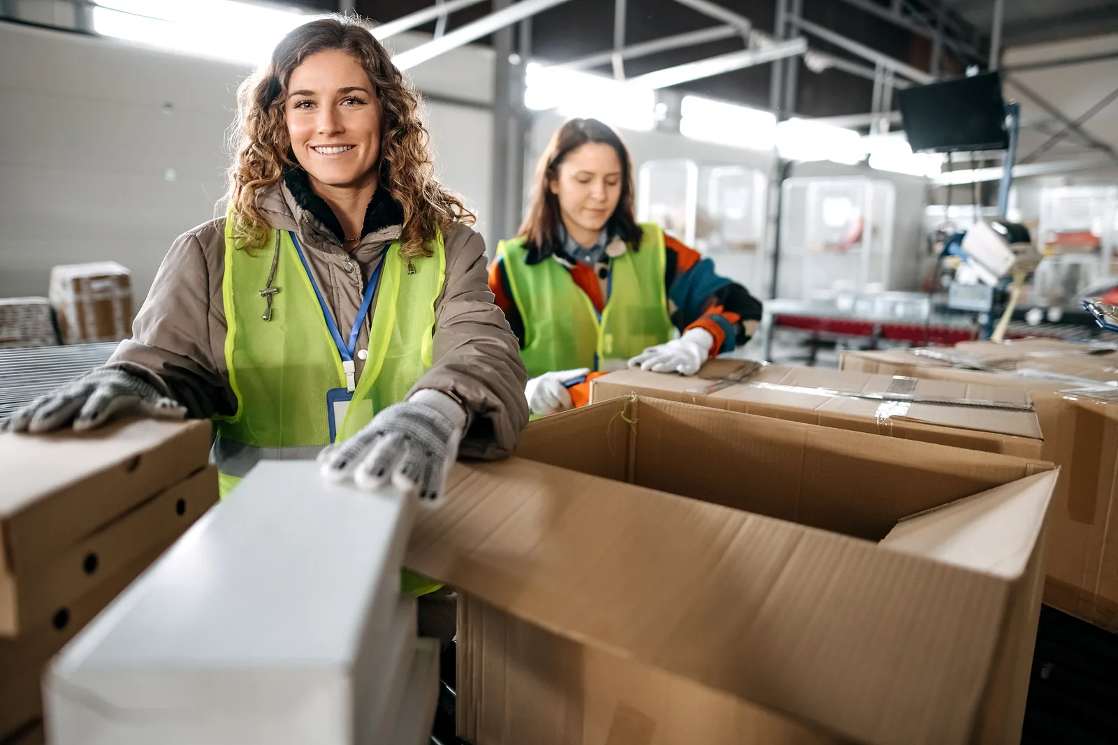 Reverse logistics warehouse with returned products being processed